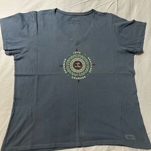 Life Is Good Women's Gray V-Neck Tee with Graphic